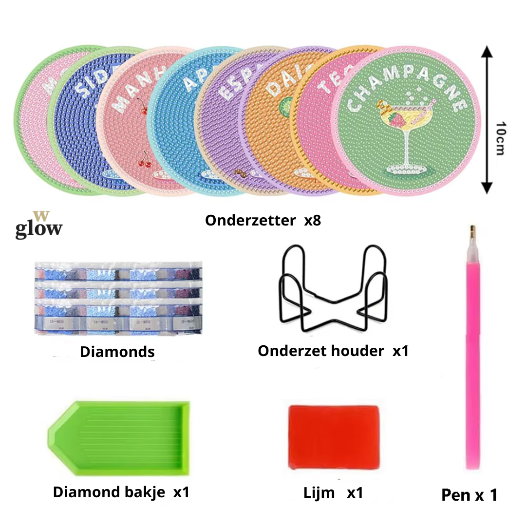 Diamond Painting Cocktails Onderzetter Set | 6 + 2 GRATIS